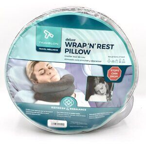Travelon Deluxe Wrap N Rest Neck Pillow for Travel Charcoal Full Support W/ Case